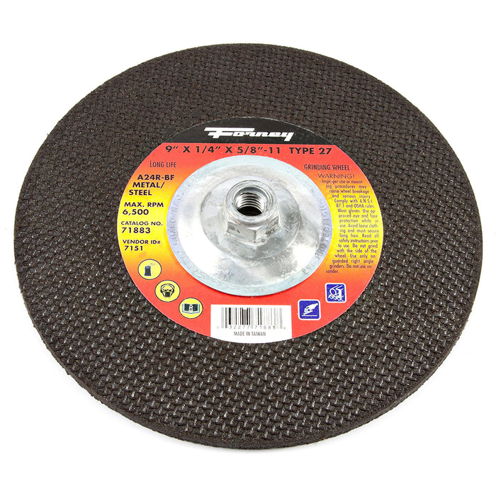 Forney (332) 71883 Grinding Wheel, Metal, Type 27, 9 in x 1/4 in x 5/8 in-11