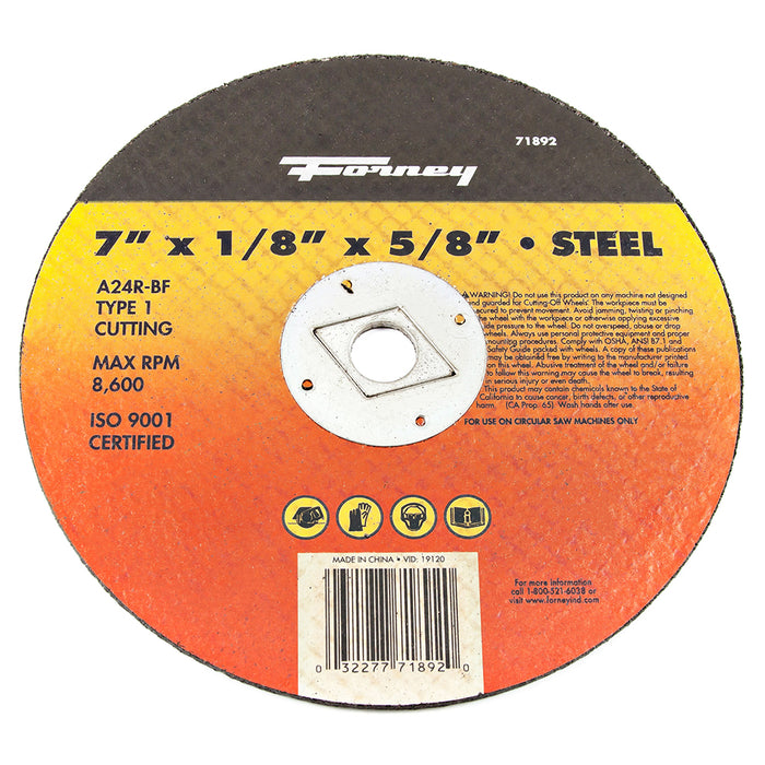Forney (332) 71892 Cut-Off Wheel, Metal, Type 1, 7 in x 1/8 in x 5/8 in