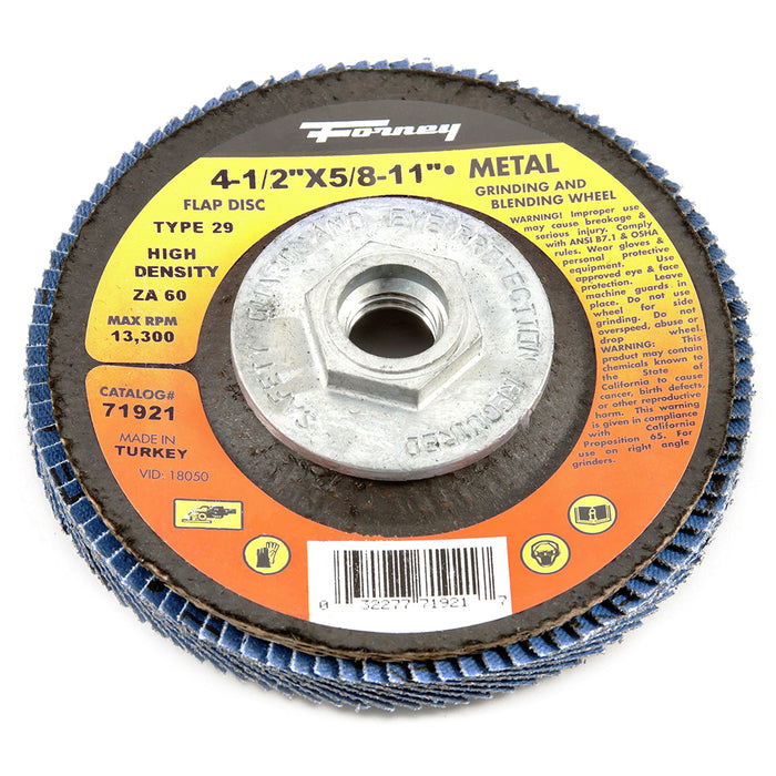 Forney (332) 71921 Flap Disc, High Density, Type 29, 4-1/2 in x 5/8 in-11, ZA60