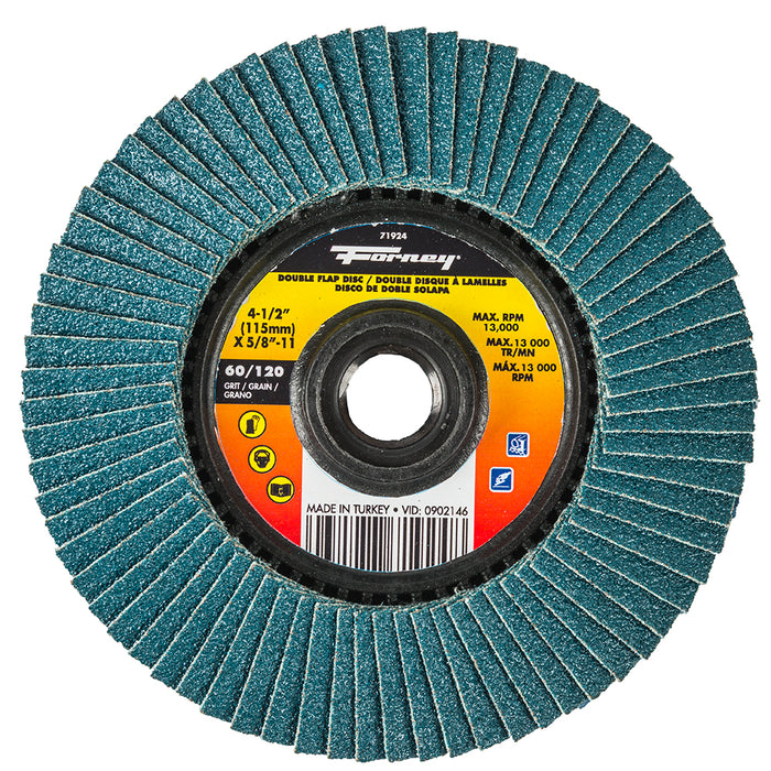 Forney 71924 Double Sided Flap Disc, 60/120 Grits, 4-1/2 in