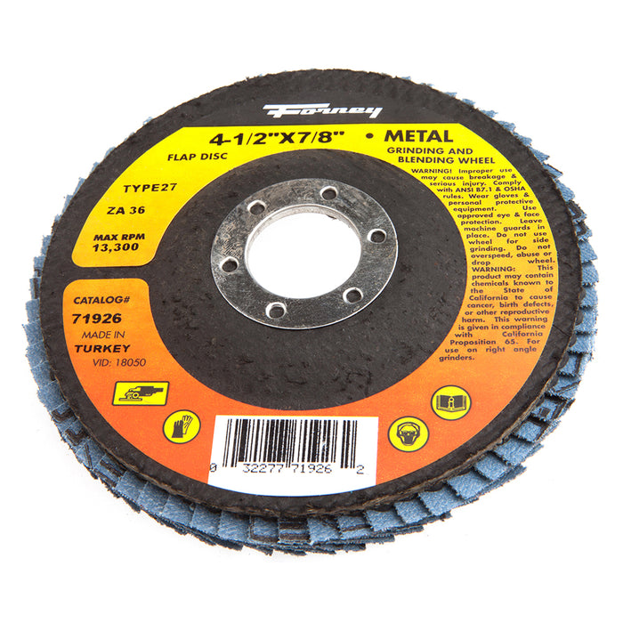 Forney (332) 71926 Flap Disc, Type 27, 4-1/2 in x 7/8 in, ZA36