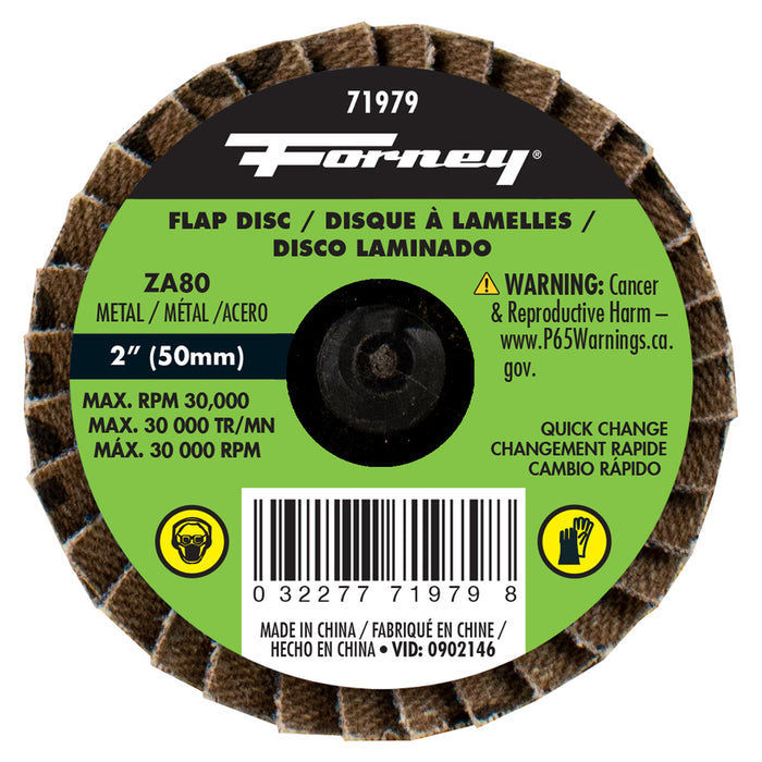 Forney (332) 71979 Quick Change Flap Disc, 80 Grit, 2 in