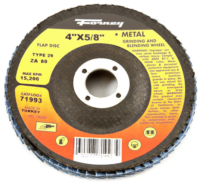 Forney (332) 71993 Flap Disc, Type 29, 4 in x 5/8 in, ZA80