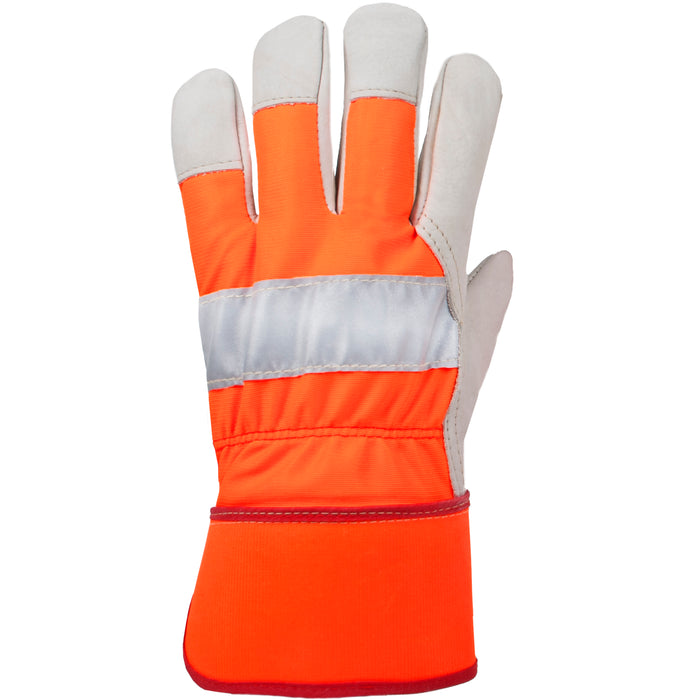 Groupe BBH (140) 721601ORL HI-VIS Leather Cowhide Work Gloves, Orange, Size Large