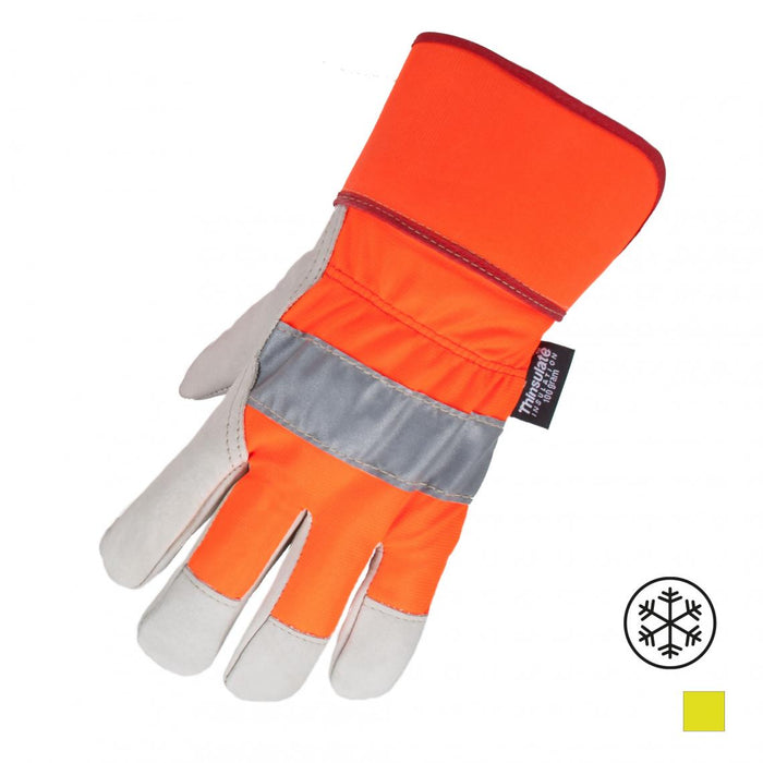 Groupe BBH 721601ORTHL HI-VIS Leather Lined Cowhide Work Gloves, Orange, Size Large
