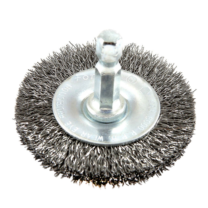 Forney 72728 Wire Wheel, Crimped, 2 in x .008 in x 1/4 in Hex Shank