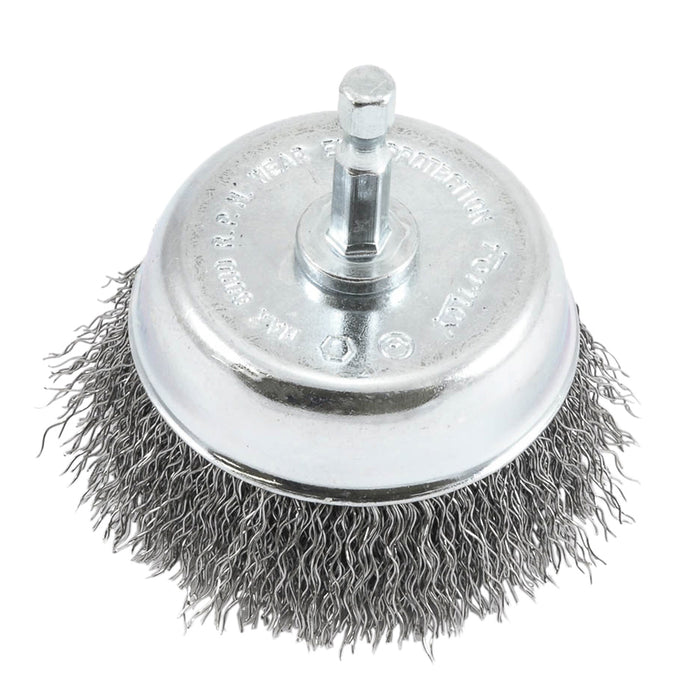 Forney 72731 Cup Brush, Crimped, 3 in x .012 x 1/4 in Hex Shank