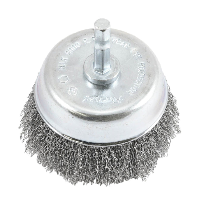 Forney 72732 Cup Brush, Crimped, 3 in x .008 in x 1/4 in Hex Shank