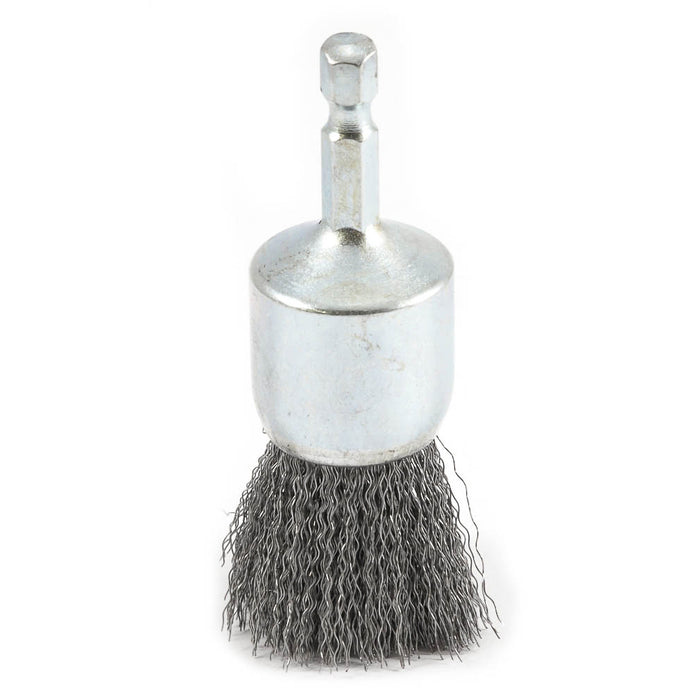 Forney 72738 End Brush, Crimped, 1 in x .008 in x 1/4 in Hex Shank