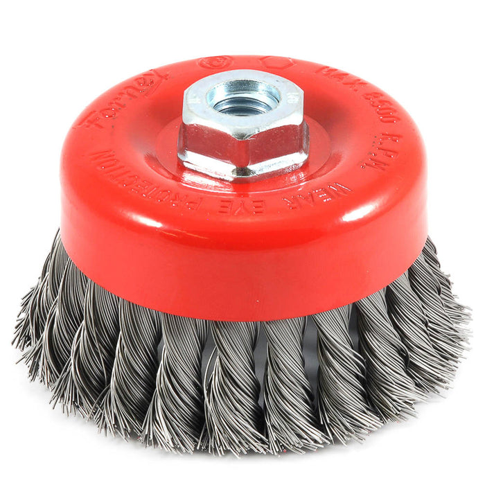 Forney 72753 Cup Brush, Knotted, 4 in x .020 in x 5/8 in-11 Arbor