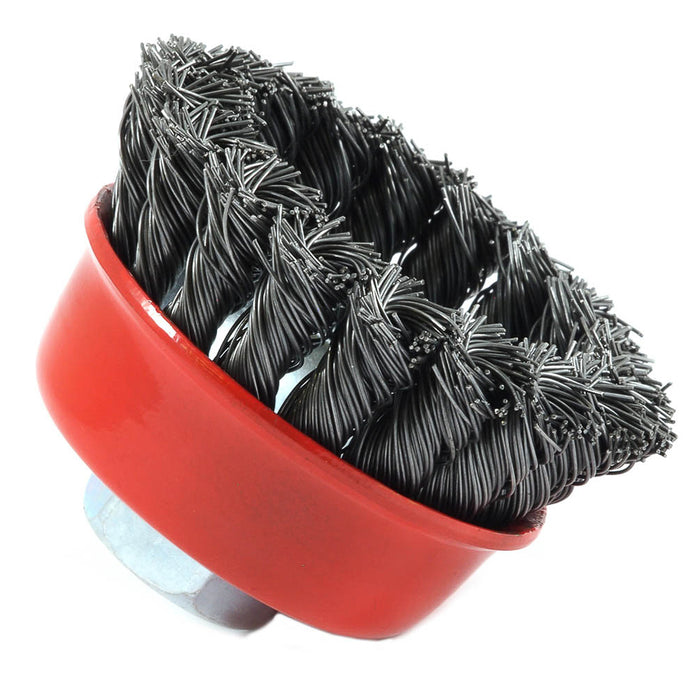Forney 72757 Cup Brush, Knotted, 2-3/4 in x .020 in x 5/8 in-11 Arbor