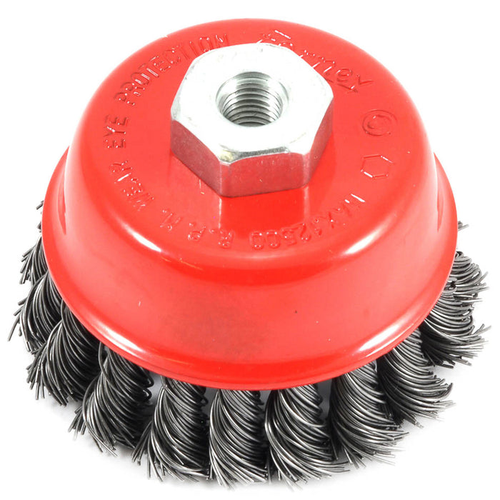 Forney 72782 Cup Brush, Knotted, 2-3/4 in x .020 in x M10 x 1.25 Arbor