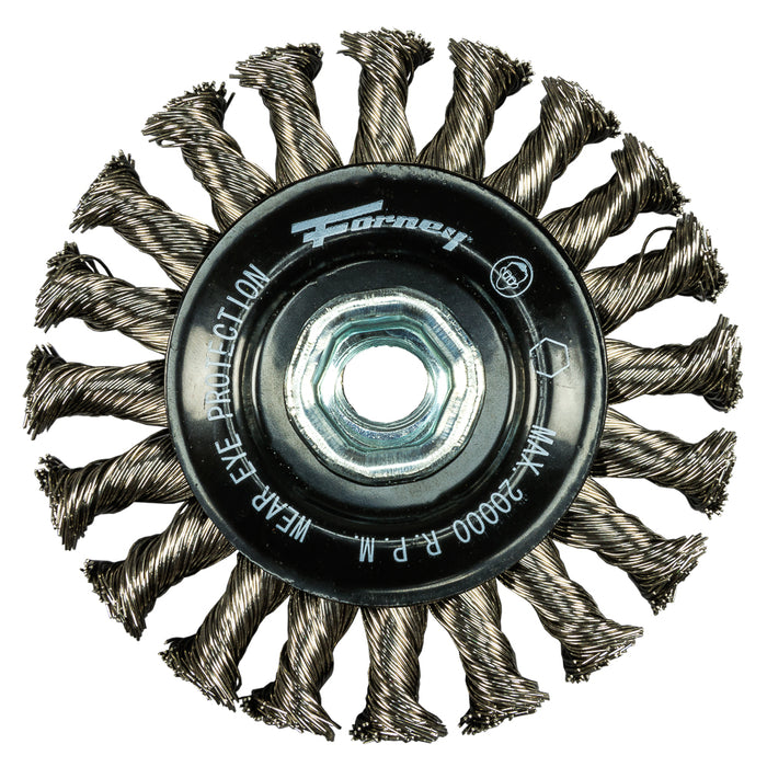 Forney 72805 Command PRO Wire Wheel, Knotted, Stainless Steel, 4 in x .020 in x 5/8 in-11