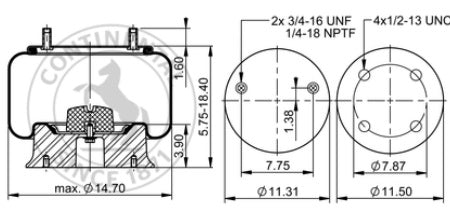 Continental Air Springs 73567 Prime-Ride by Continental 11 10.5C-16 A 320 AIR SPRING