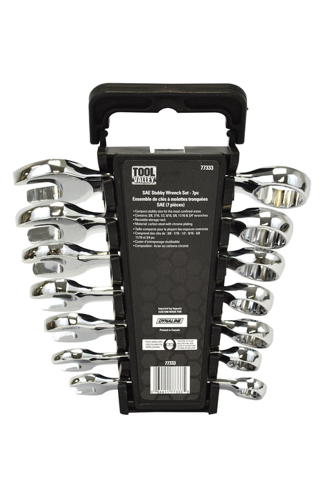 Dynaline 77333 SAE Stubby Wrench Set - 7pc, Pro Tool Black Table