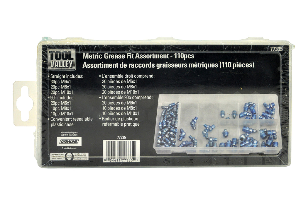 Dynaline 77335 Metric Grease Fit Assort-110pc, Pro Tool Black Table