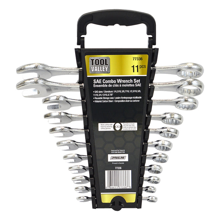 Dynaline (378) 77336 SAE Combo Wrench Set - 11pc, Pro Tool Black Table