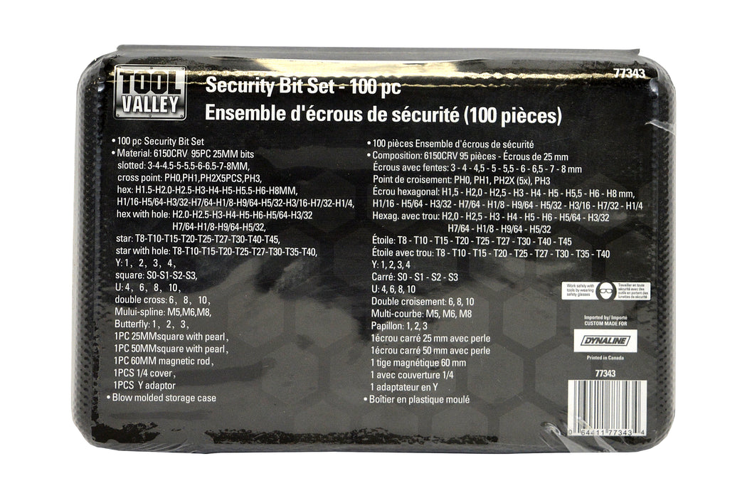 Dynaline 77343 Security Bit Set - 100 pc, Pro Tool Black Table