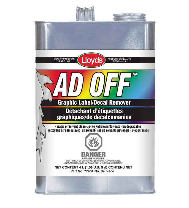 Lloyds Laboratories 77404 Removes adhesive and residue from self adhesive stickers and applied graphics, 4 L can ( 1.06 gal)