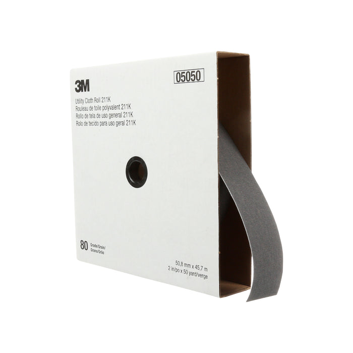 3M (815) 05050 3M™ Utility Cloth Roll, 211K, grade 80, 2 in x 150 ft (50.8 mm x 45.72 m), Colour: Grey, 3M Stock No. 7000118332