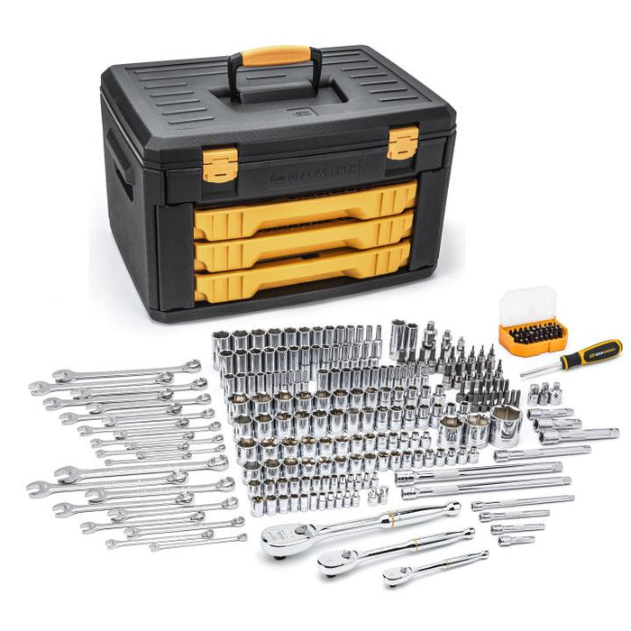 Apex Tool 80966 243 Pc. 6 Point Mechanics Tool Set in 3 Drawer Storage Box