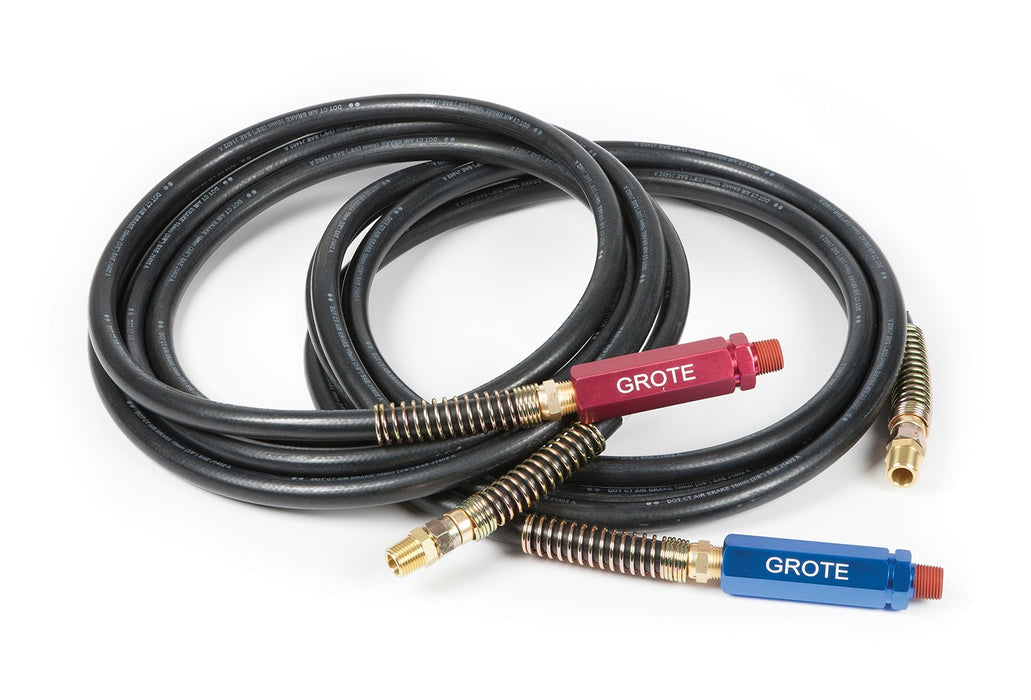 Grote 81-0115-GRB 15FT, RUBBER AIR HOSE - BLACK WITH RED/BLUE ANODIZED GRIPS, PAIR