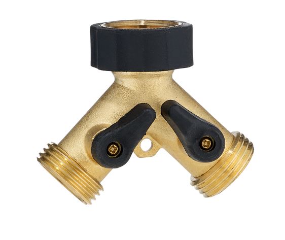 Gilmour 813004-1001 Dual Y-Shaped Shut-Off Valve - Heavy-Duty - Brass.
