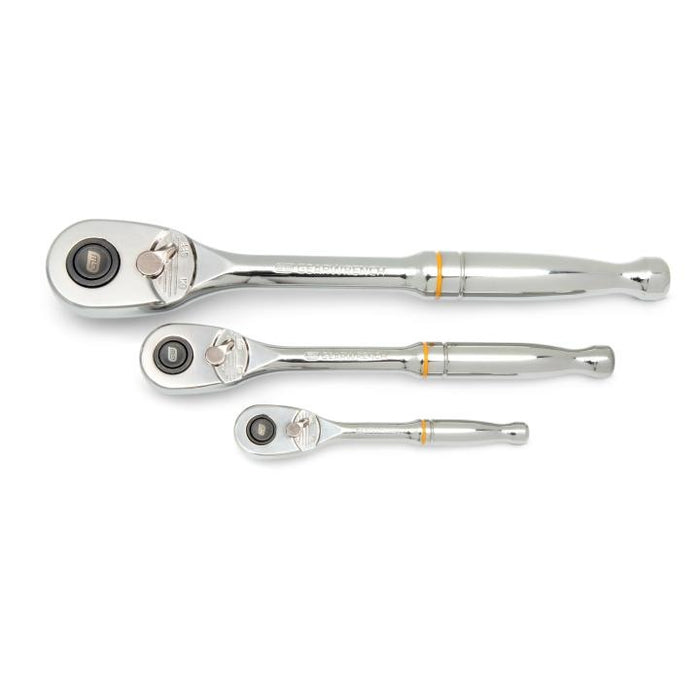 Apex Tool (442) 81310T 3 Pc. 1/4", 3/8” and 1/2" Drive 90-Tooth Quick Release Teardrop Ratchet Set