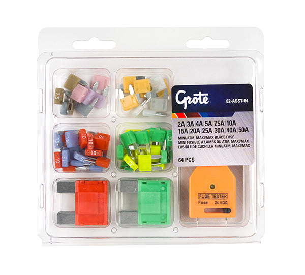 Grote 82-ASST-64 MINIATURE & LARGE BLADE FUSE ASSORTMENT, 64 PK, pack of 64