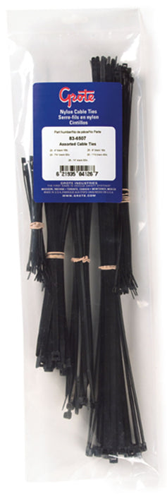 Grote 83-6507 Nylon Cable Ties Cable Tie Assortment, Black, 125 Pack
