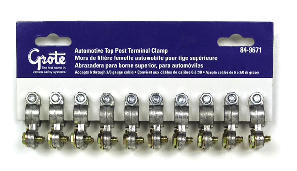 Grote 84-9671 Top Post & Side Mount Automotive Terminal Clamps, card of 10