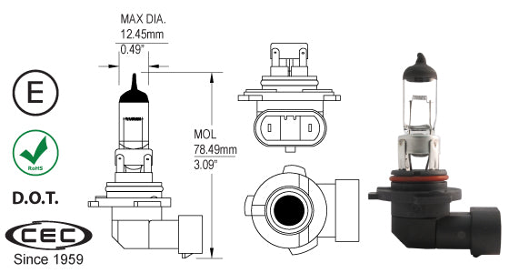 CEC Industries (568) 9055BP T-4 12V 55W H12 PZ20D HALOGEN BLISTER PACK, 1 Pack Carded