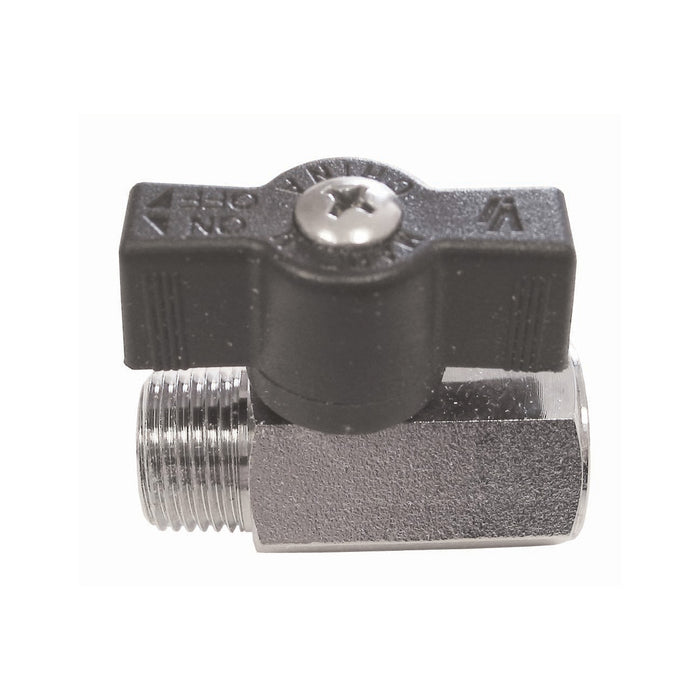 Braber Equipment (373) 91.401.103 T Handle Mini Ball Valve. Chromed Brass 1/2" MNPT x 1/2" MNPT Viton