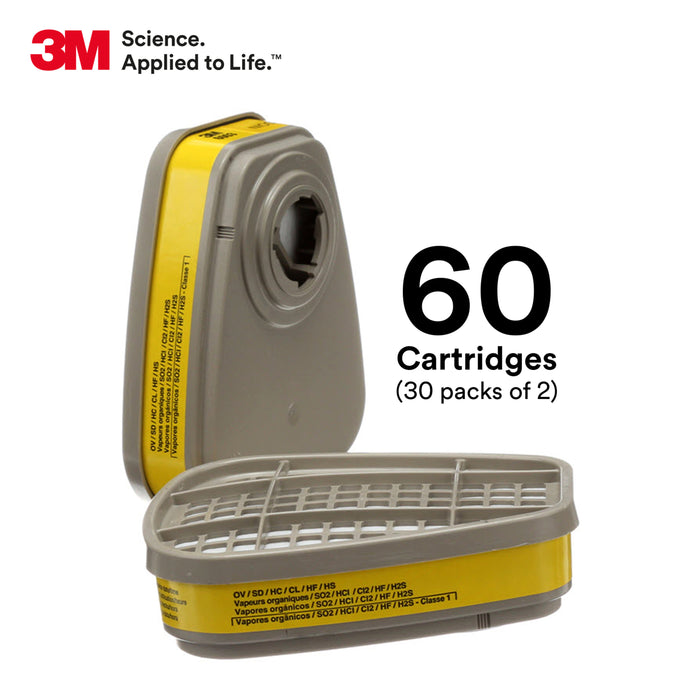 3M 6003 3M™ Organic Vapour/Acid Gas Cartridge, 6003, Colour: Yellow, 3M Stock No. 7000051849