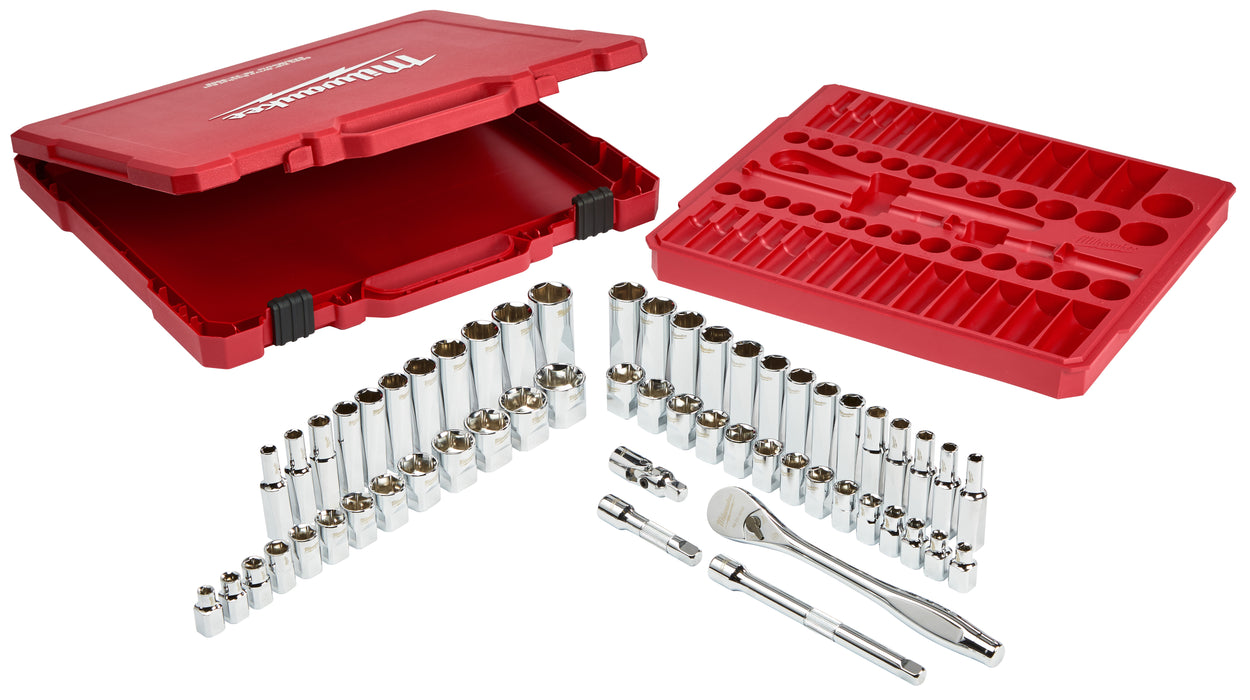 Milwaukee (366) 48-22-9008 Milwaukee 3/8" Drive 56pc Ratchet & Socket Set - SAE & Metric