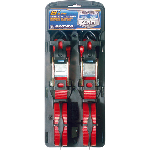 Ancra (880) 95001 2PK. Strap Assy--1"-Cam Buckle-8' w/vinyl S-Hooks