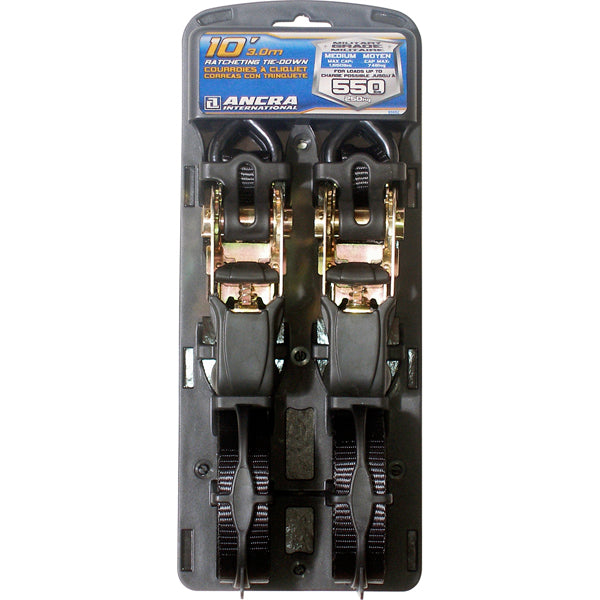 Ancra 95002 2 PK, Strap Assy--1"-Ratchet Buckle-10' w/vinyl S-Hooks