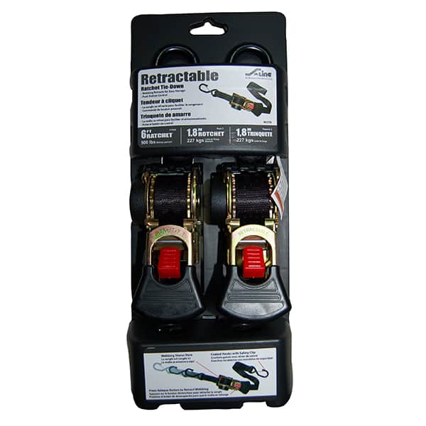 Ancra (880) 95370 2PK-Retractable Ratchet Strap-1" X 6' w/vinyl S-Hks & Safety Clip