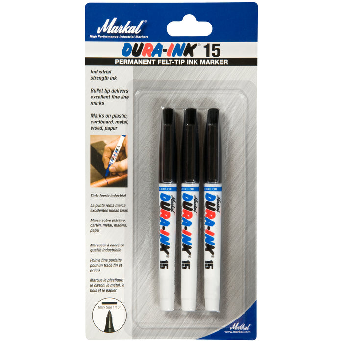 La-Co/Markal 96098 DURA-INK® 15 - Fine bullet tip permanent ink marker - Black - Carded 3 pack