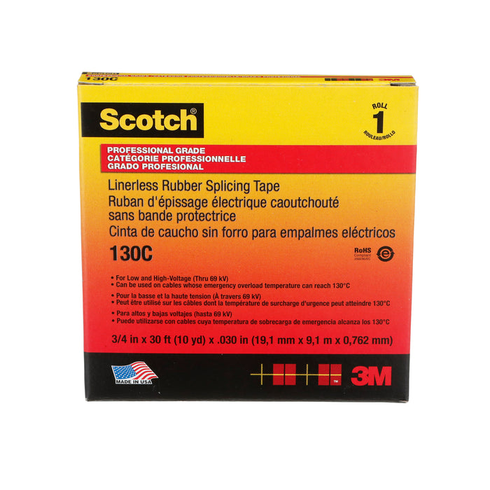 3M (815) 41717 Scotch® Linerless Rubber Splicing Tape, 130C, black, 30 mil (0.76 mm), 3/4 in x 30 ft (19.1 mm x 9.1 m), professional grade, Colour: Black, 3M Stock No. 7000133169