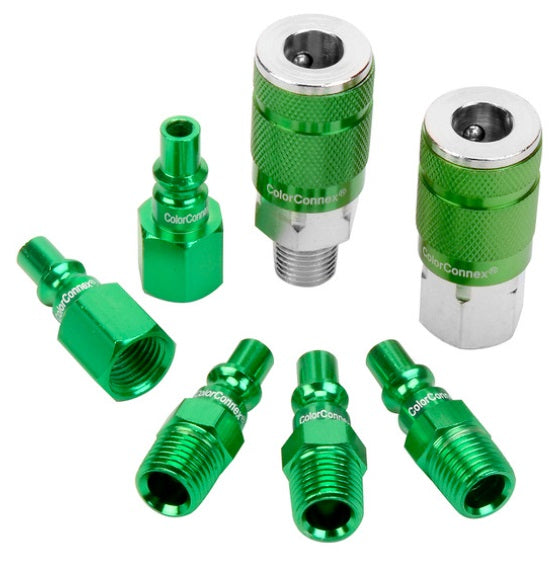 Flexzilla (717) A71457B-CA Flexzilla® ColorConnex Coupler & Plug Kit (7 Piece), ARO Type B, 1/4 in. NPT, Green