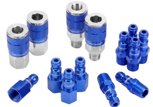 Flexzilla A72458C-CA Flexzilla® ColorConnex Coupler and Plug Kit, Type C, 1/4" NPT, 1/4" Body, Blue, (14-Pieces)