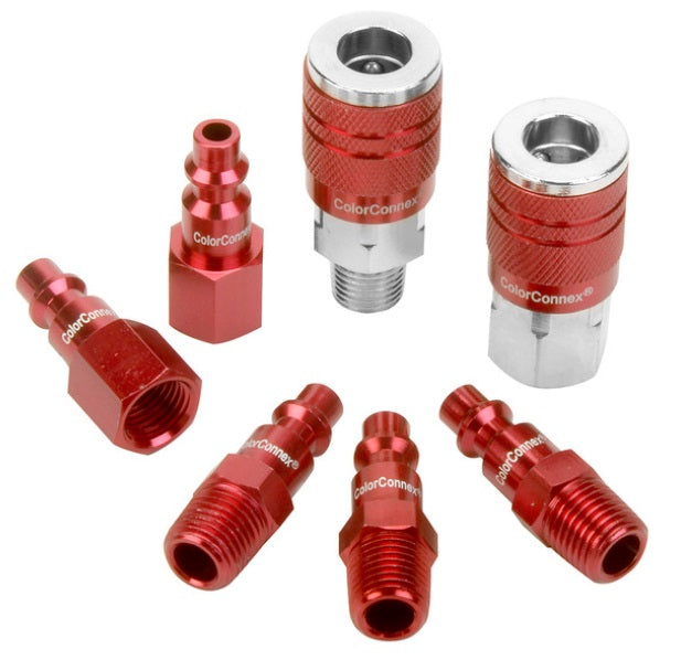 Flexzilla (717) A73457D-CA Flexzilla® ColorConnex Coupler And Plug Kit, Type D, 1/4" NPT, 1/4" Body, Red, (7-Piece)