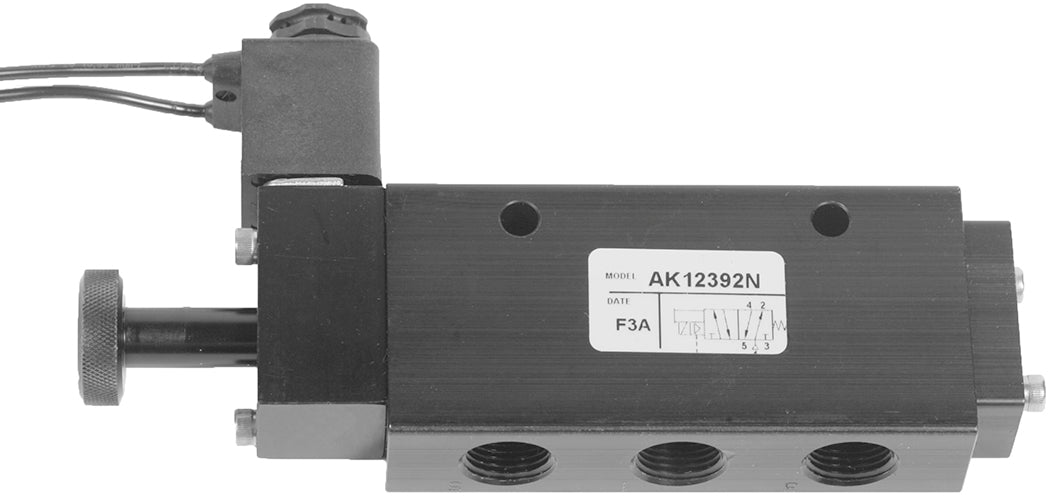 FleetSpec (183) AK12392N 2 Position 5 Port SOLENOID Valve, with Manual Overrride.