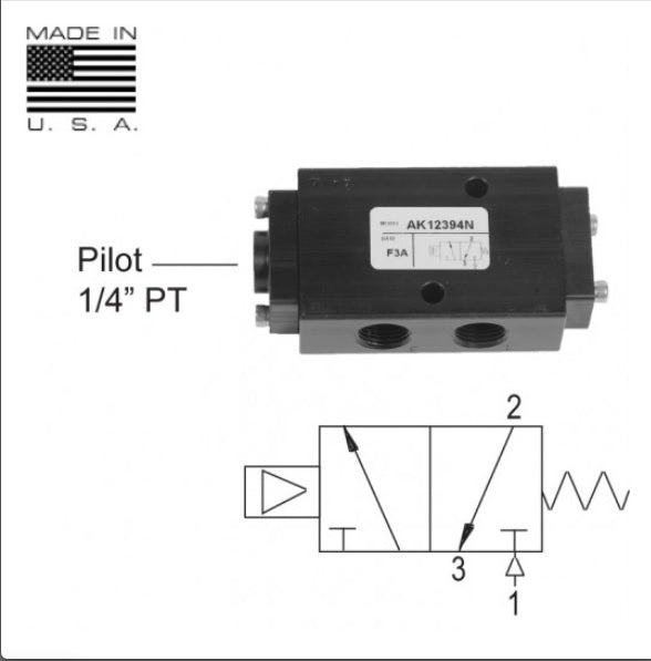 FleetSpec (183) AK12394N 2-Position, 3 Port Air Pilot operation, Spring Return