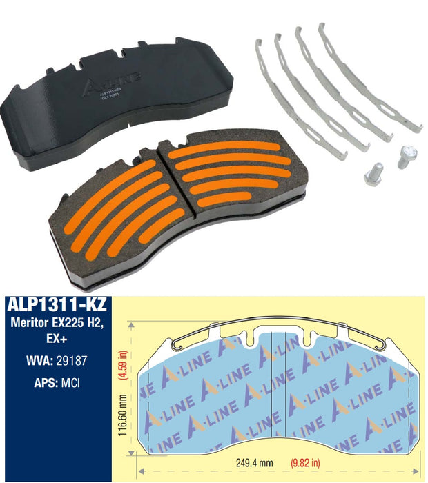 A-Line (929) ALP1311-KZ3 A-Line Air Disc Brake Pads for 23K D1311 (Hardware Included)