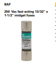Bussmann (821) BAF-8 BAF Series Fast Acting Fuse-8A