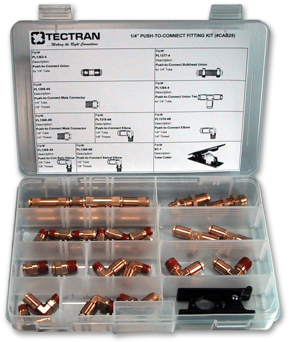 Tectran CAB25 1/4" DOT PUSH-LOCK FITTINGS NYLON TUBING ASSORTMENT - 23 PIECE ASSORTMENT
