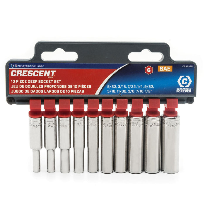 Apex Tool (442) CSAS10N Crescent SOCKET SET, 10PC, 1/4" DRIVE, 6PT, DEEP, SAE