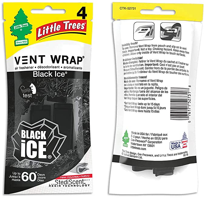 Car-Freshner (286) CTK-52731-24 Little Trees Black Ice Vent Wraps - Four 4-Packs